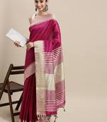 Pink plain raw silk saree with blouse