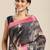 Dark green printed linen saree with blouse
