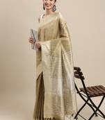 Cream plain raw silk saree with blouse
