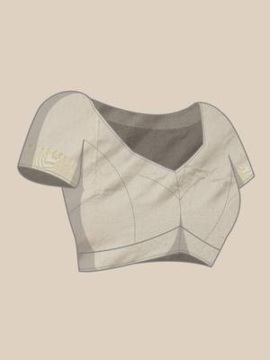 Cream plain raw silk saree with blouse 3