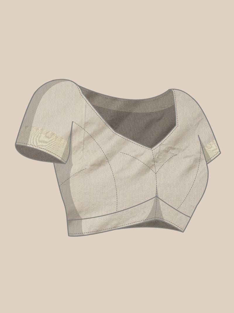 Cream plain raw silk saree with blouse
