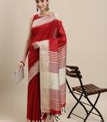 Red plain raw silk saree with blouse