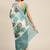Aqua blue printed linen saree with blouse
