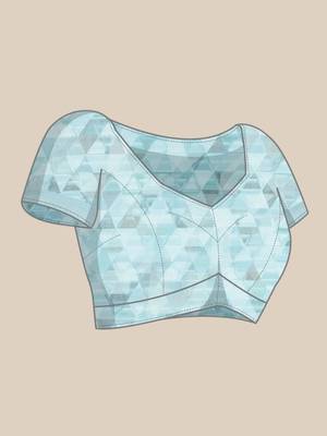 Blue printed linen saree with blouse 3