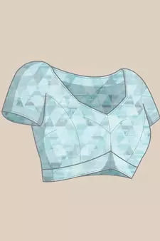Blue printed linen saree with blouse