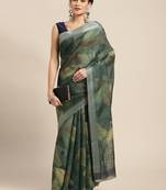 Mehendi printed linen saree with blouse