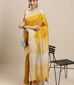 Yellow plain raw silk saree with blouse