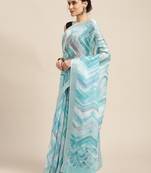 Blue printed linen saree with blouse