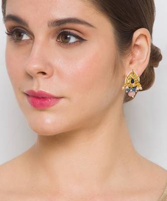 Golden blue brass Earrings 1