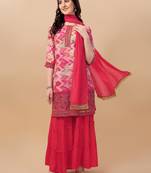 Multicolor Reyon Fabric Embroidered Work With Digital Print Stitched Kurta With Sharara &Dupatta