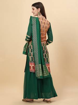 Women Mustard & green pure Weaving jacquard with print kurta and sharara set 2