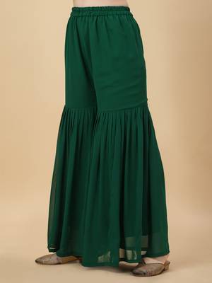Women Mustard & green pure Weaving jacquard with print kurta and sharara set 4