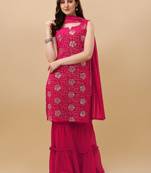 Rani Pink Sequience Georgette Embroidered UnStitched Kurta With Stitched Sharara & Dupatta