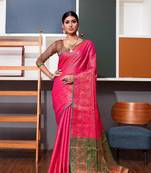 Pink hand woven kanchipuram silk blend saree with blouse
