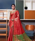 Maroon hand woven kanchipuram silk blend saree with blouse