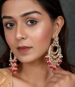Gold Plated Kundan stones & Dark Pink Drops Classic Chandbalis Earrings 