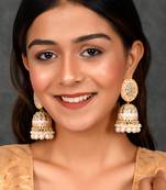 Yellow Meenakari and Kundan studded Gold Plated Jhumka earrings