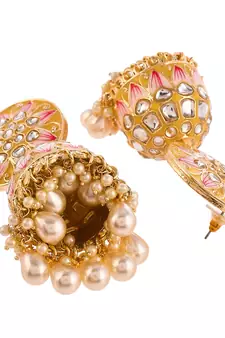 Yellow Meenakari and Kundan studded Gold Plated Jhumka earrings