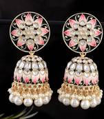 Black Meenakari and Kundan studded Gold Plated Jhumka earrings