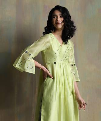 Lime Yellow, Cool Blue And Aqua Green Kurta Sets 4