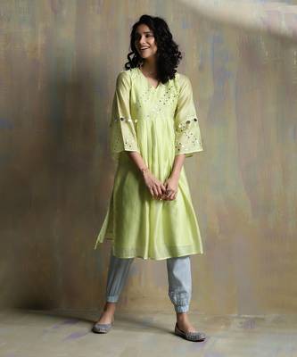 Lime Yellow, Cool Blue And Aqua Green Kurta Sets 5