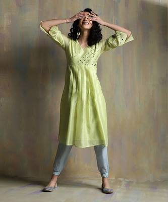Lime Yellow, Cool Blue And Aqua Green Kurta Sets 6