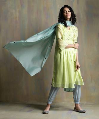 Lime Yellow, Cool Blue And Aqua Green Kurta Sets 8
