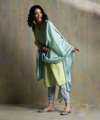 Lime Yellow, Cool Blue And Aqua Green Kurta Sets 9