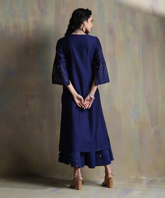 Sapphire Blue Chanderi Anarkali Suit With Mirror Work Embroidery 2