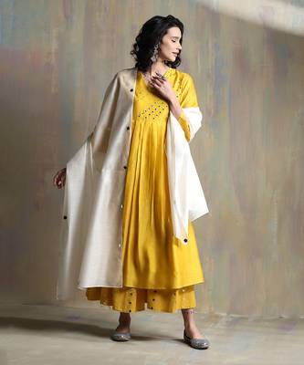 Sunflower Yellow ,White Kurta Sets 1
