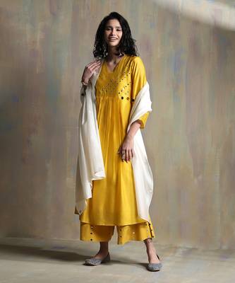 Sunflower Yellow ,White Kurta Sets 6