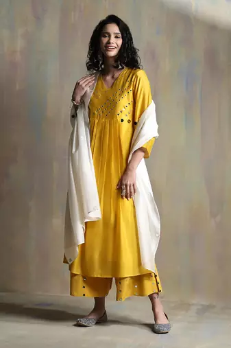 Sunflower Yellow ,White Kurta Sets