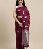 Wine woven banarasi silk saree with blouse