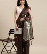 Brown woven banarasi silk saree with blouse
