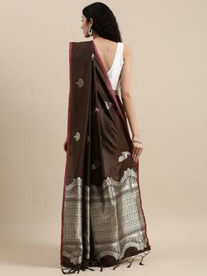 Brown woven banarasi silk saree with blouse 2