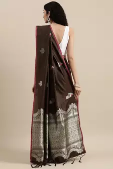 Brown woven banarasi silk saree with blouse