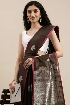 Brown woven banarasi silk saree with blouse