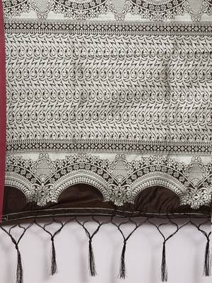 Brown woven banarasi silk saree with blouse 4