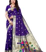 Blue woven banarasi silk saree with blouse
