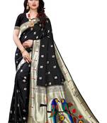 Black woven banarasi silk saree with blouse
