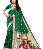 Green woven banarasi silk saree with blouse
