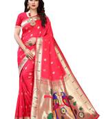 Baby pink woven banarasi silk saree with blouse