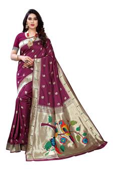 Purple woven banarasi silk saree with blouse