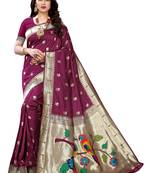 Purple woven banarasi silk saree with blouse