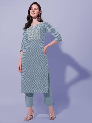 Grey Rayon Embroidery Printed Kurta 1