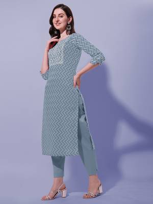 Grey Rayon Embroidery Printed Kurta 2