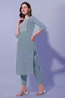 Grey Rayon Embroidery Printed Kurta