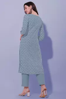 Grey Rayon Embroidery Printed Kurta