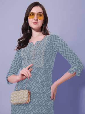 Grey Rayon Embroidery Printed Kurta 4