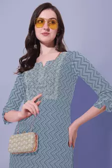 Grey Rayon Embroidery Printed Kurta